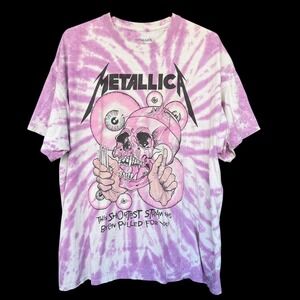 Metallica Shirt Men 2XL Pinkish Purple Tie Dye Shortest Straw Skull Band Tee